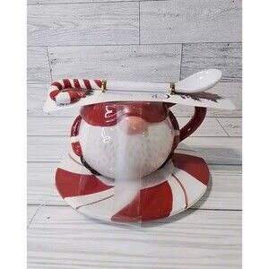 C.R Holiday Hand Crafted & Hand Painted Gnome Cup Sauser & Spoon Christmas Set